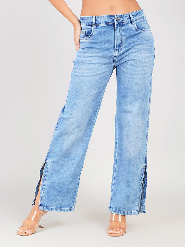 light blue wide leg jeans for women