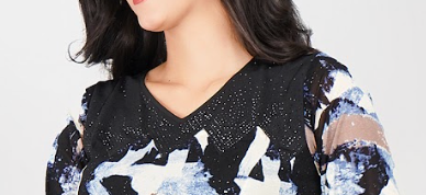 shop abstract print flare midi dress for women 3/4 sleeves