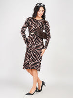 Load image into Gallery viewer, shop velvet animal print midi dress with long sleeves