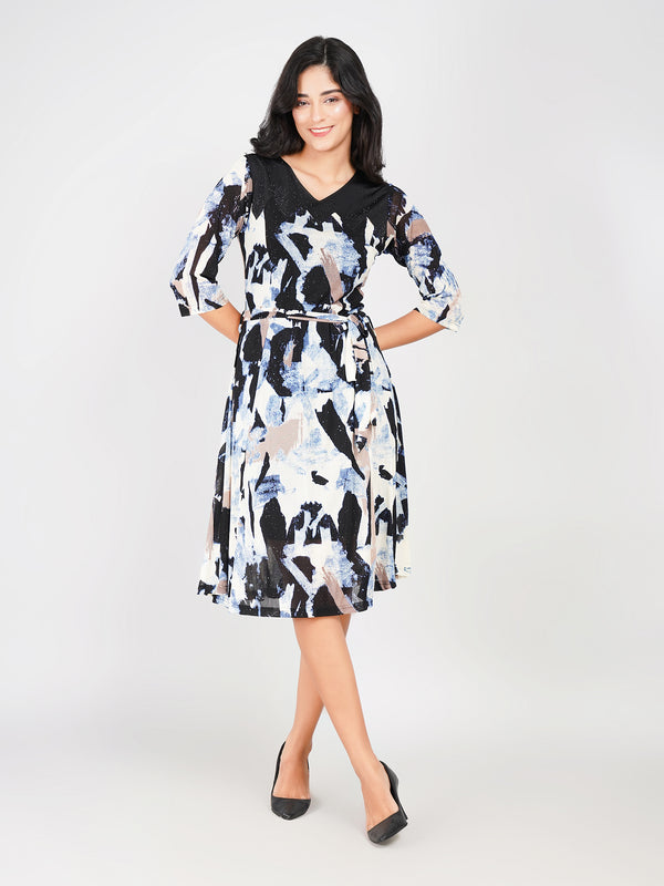 shop women’s fit and flare abstract print midi dress