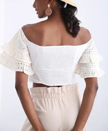 stylish white puff sleeve crop blouse women