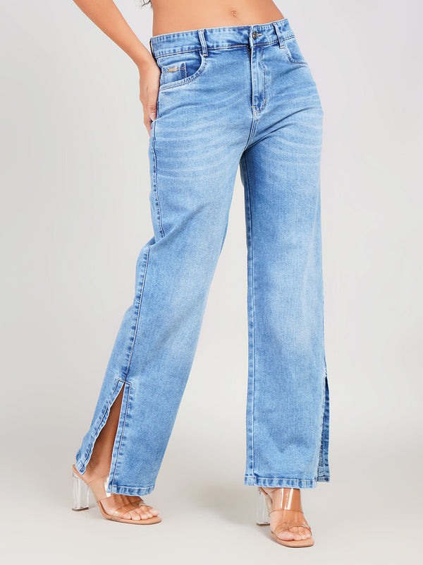 trendy blue wide leg jeans women casual wear