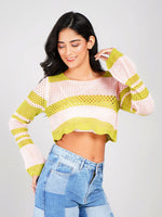 Load image into Gallery viewer, trendy crochet knit crop top for women with long sleeves