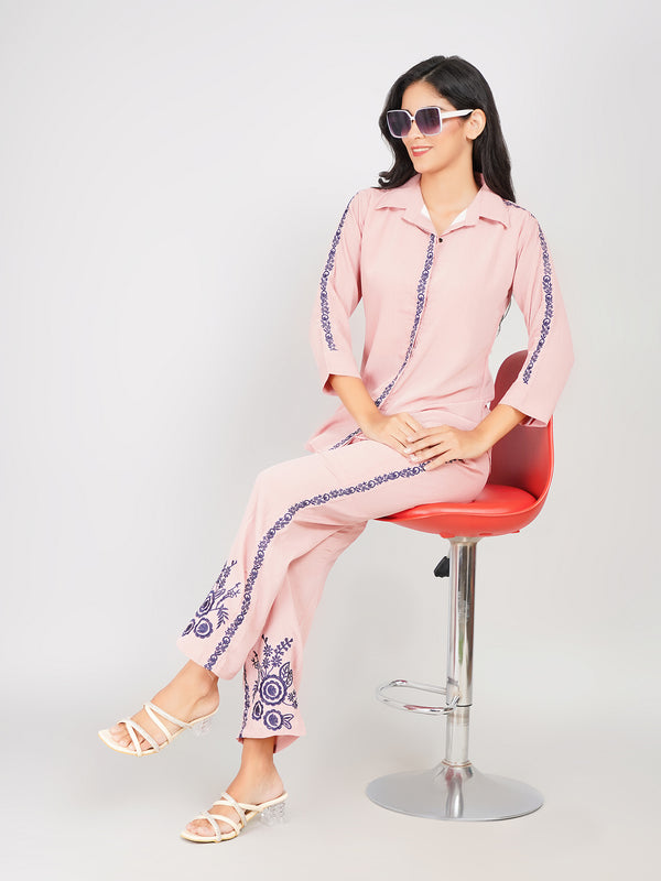 trendy pink shirt and pant set women