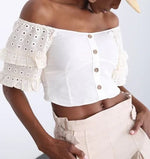 Load image into Gallery viewer, white off shoulder crop blouse top for women