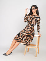 Load image into Gallery viewer, Buy women animal print midi dress full sleeves