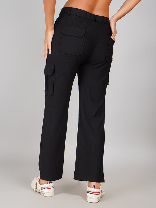 women casual black cargo trousers
