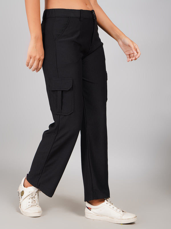 women casual black cargo trousers