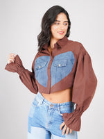 Load image into Gallery viewer, women casual brown cropped shirt top
