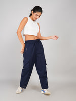 Load image into Gallery viewer, women casual navy blue cargo trousers
