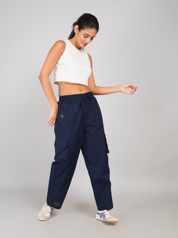 women casual navy blue cargo trousers