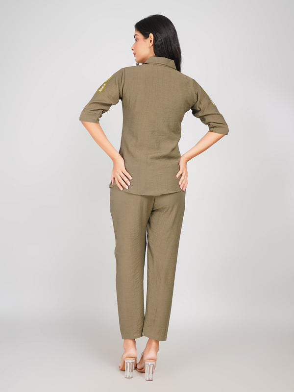 women casual olive green coord set