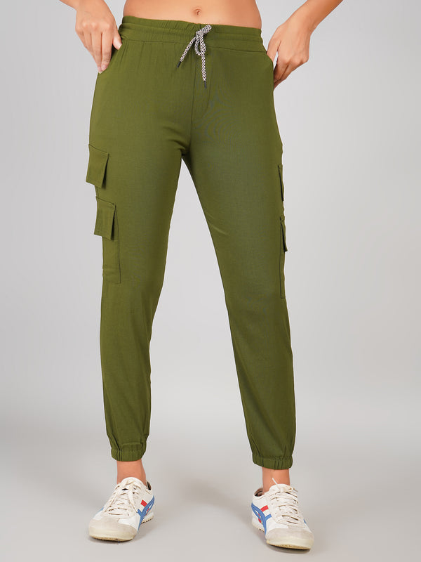 women casual olive green jogger trousers