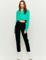 Load image into Gallery viewer, women full sleeve green cropped shirt