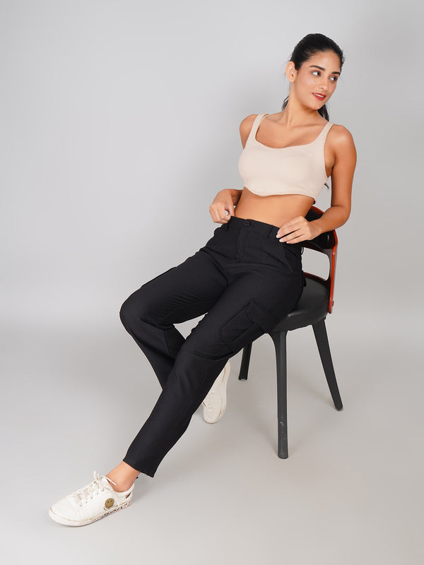 women high waist black cargo pants