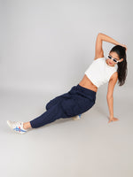 Load image into Gallery viewer, women high waist navy blue cargo pants