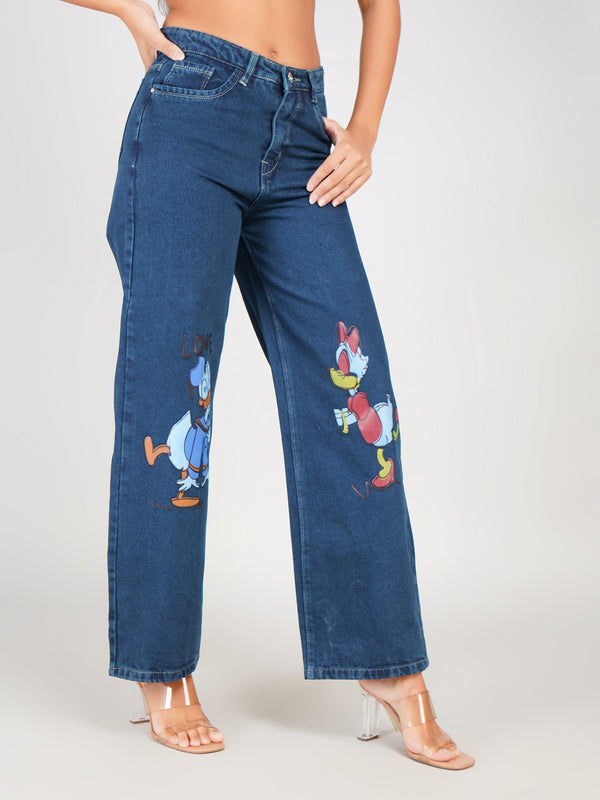 women high waist printed denim jeans