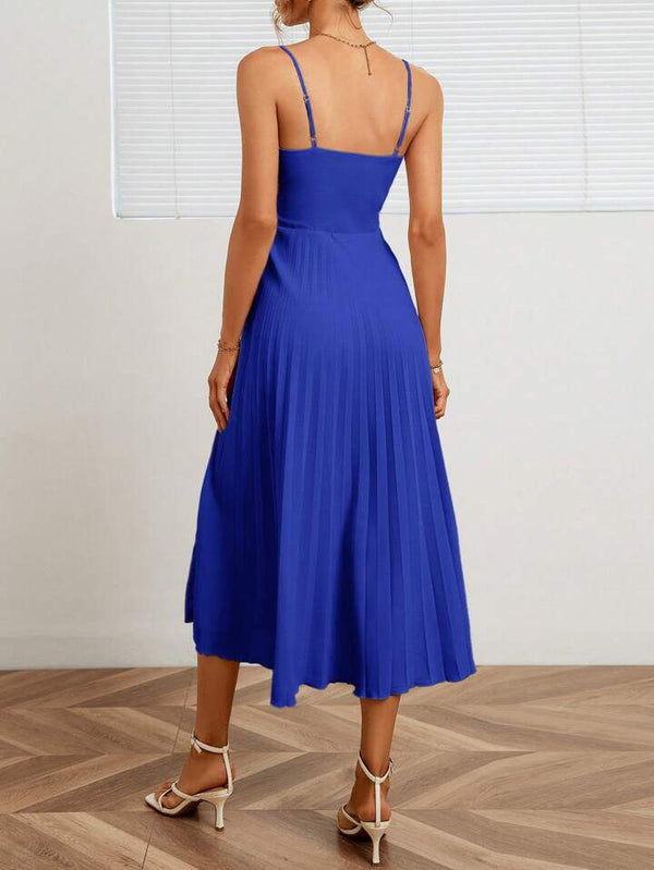 women sleeveless blue midi dress party wear
