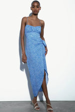 Load image into Gallery viewer, women sleeveless blue printed midi dress