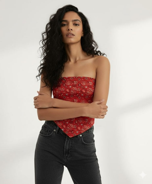 women street style red sleeveless crop top