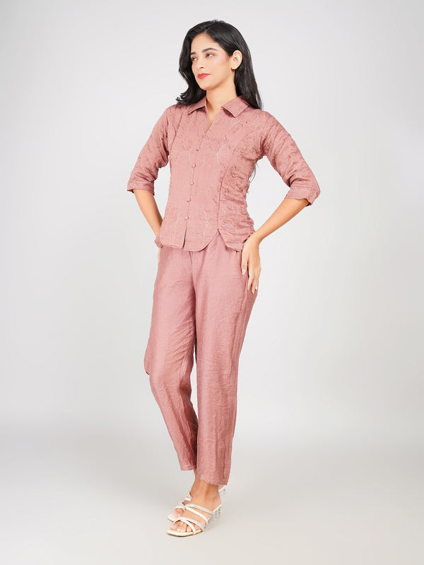 women stylish dusty rose coord outfit