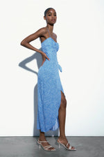 Load image into Gallery viewer, women trendy blue slit dress party wear