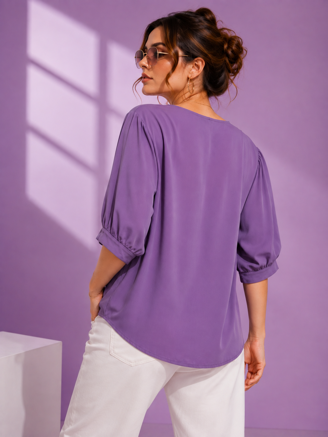 2XL lavender casual top for women with a flowy silhouette at PRAVtown