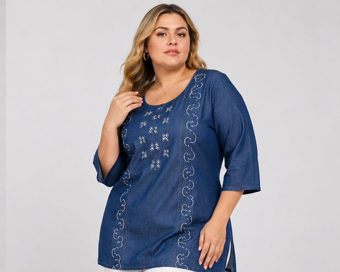 5XL Denim Tunic Top for Women - PRAVtown
