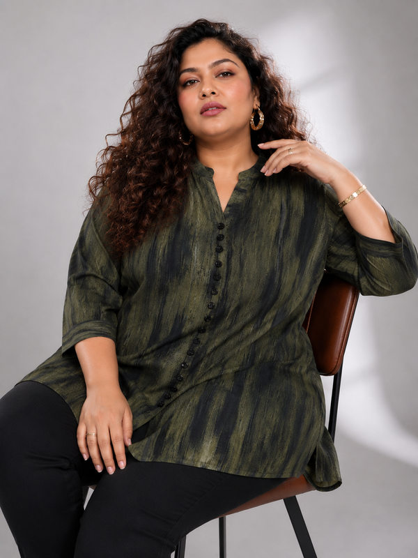 5XL Plus Size Bottle Green Abstract Printed Top Online at PRAVtown