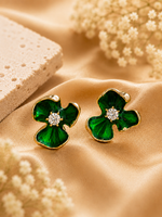 Load image into Gallery viewer, Anti-Tarnish Floral Statement Earrings Green Enamel - PRAVtown
