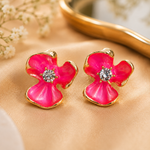 Load image into Gallery viewer, Anti-Tarnish Floral Statement Earrings Pink Enamel - PRAVtown
