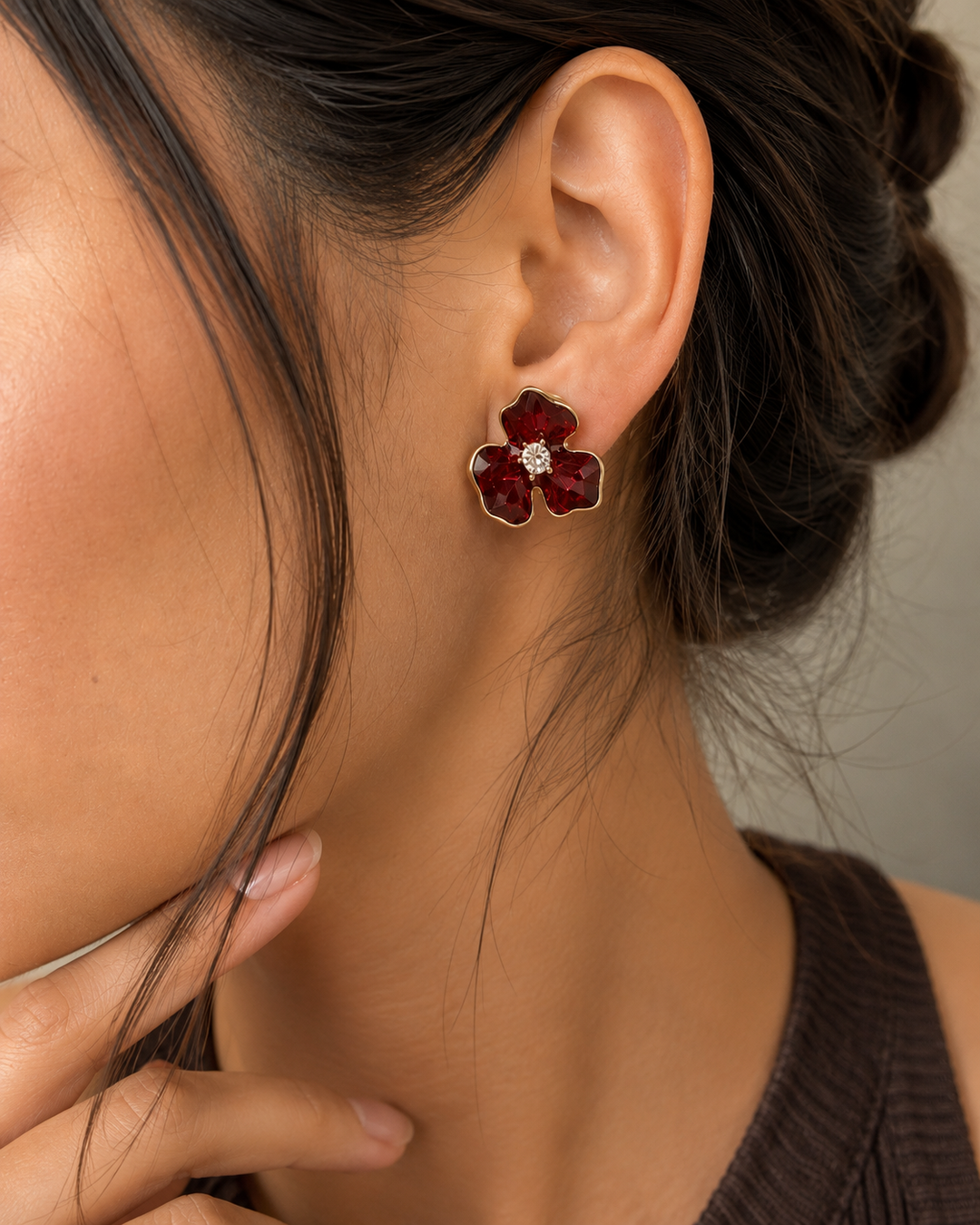 Anti-Tarnish Floral Statement Earrings in Red Enamel - PRAVtown