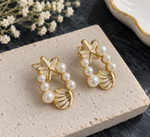 Load image into Gallery viewer, Anti-tarnish pearl drop statement earrings with gold-tone finish
