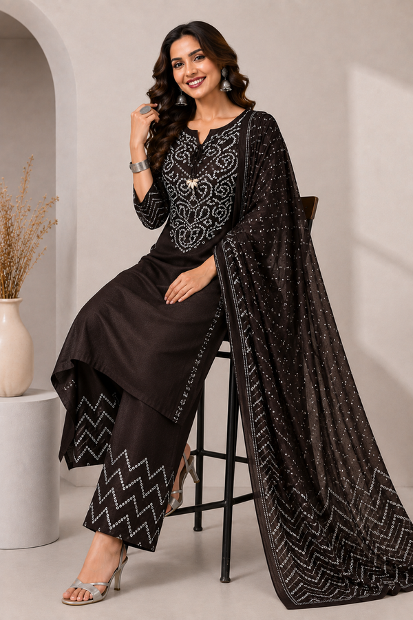 Bandhej Printed Palazzo Pants With Matching Kurta | PRAVtown