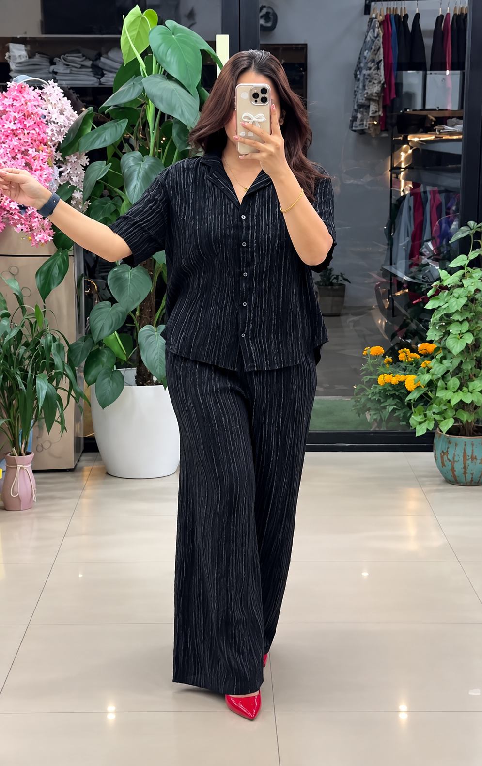 Black Pure Viscose Natural Crepe Two-Piece Set - PRAVtown