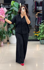 Load image into Gallery viewer, Black Pure Viscose Natural Crepe Two-Piece Set - PRAVtown
