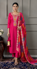 Load image into Gallery viewer, Beautiful Front Thread Design 3-Piece Kurta Pant Set Digital Print Dupatta
