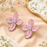 Load image into Gallery viewer, Pink Floral Enamel Stud Earrings Anti-Tarnish
