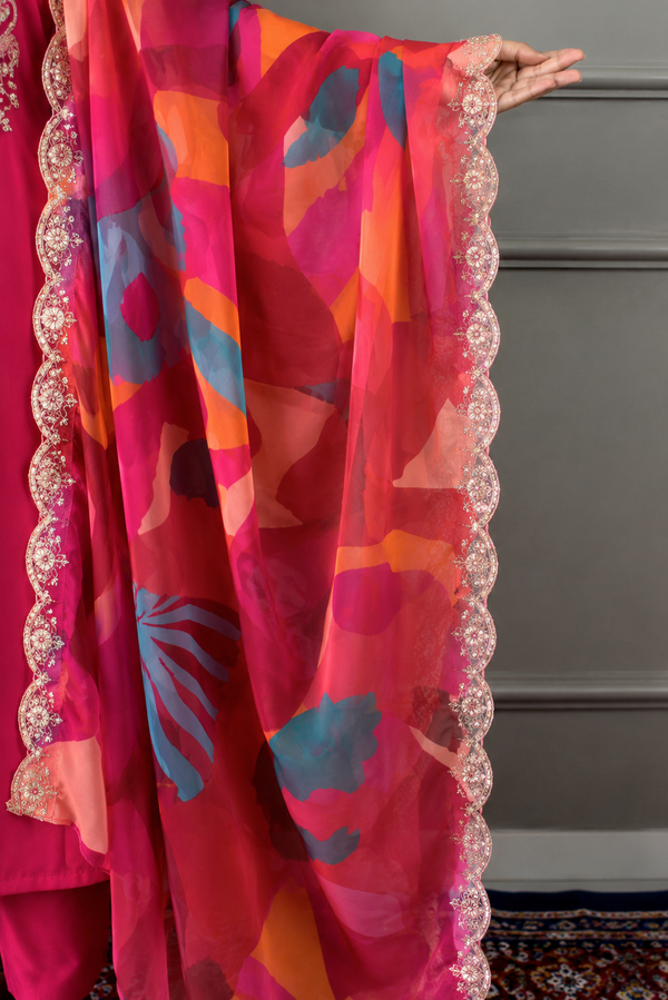 Beautiful Front Thread Design 3-Piece Kurta Pant Set Digital Print Dupatta