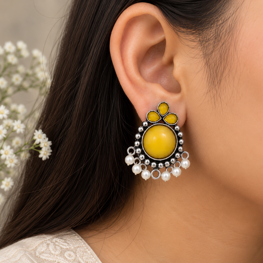 Oxidised Yellow Stone Statement Earrings