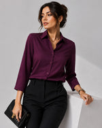 Load image into Gallery viewer, Deep Wine Formal Collared Button-Down Shirt for Women - PRAVtown
