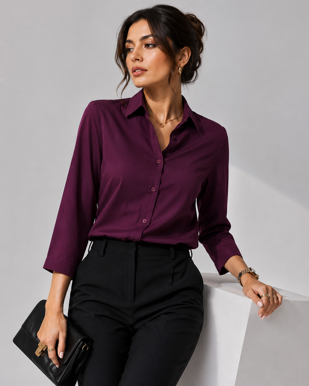 Deep Wine Formal Women’s Button-Down Shirt - PRAVtown