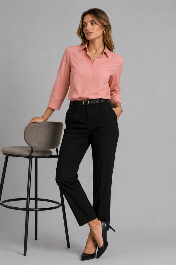 Dusty Rose Office Wear Shirt for Women with Smart Collared - PRAVtown