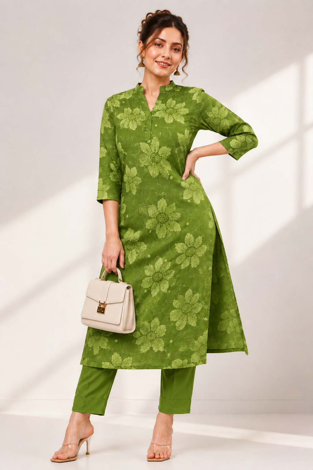 Floral Print Long Kurta and Pant Set - PRAVtown