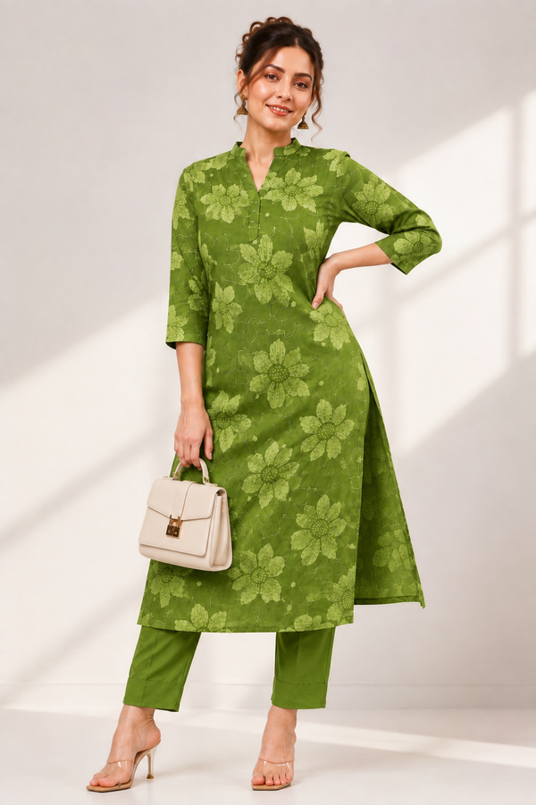 Floral Print Long Kurta and Pant Set - PRAVtown