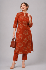 Load image into Gallery viewer, Floral Printed Straight Kurta Pant Set for Women - PRAVtown
