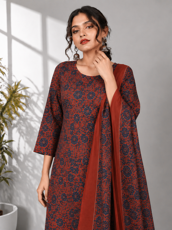 Floral Printed Three Piece Kurta Set for Women - PRAVtown