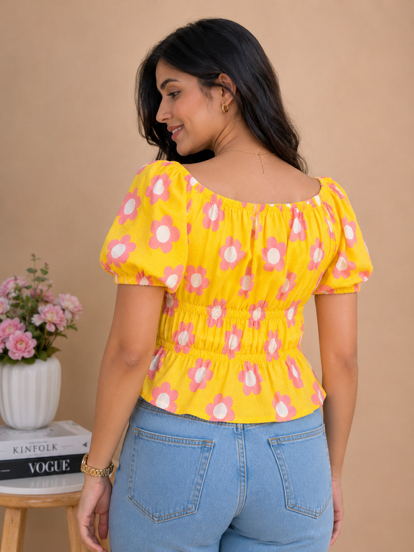 Floral puff sleeve luppi top for women