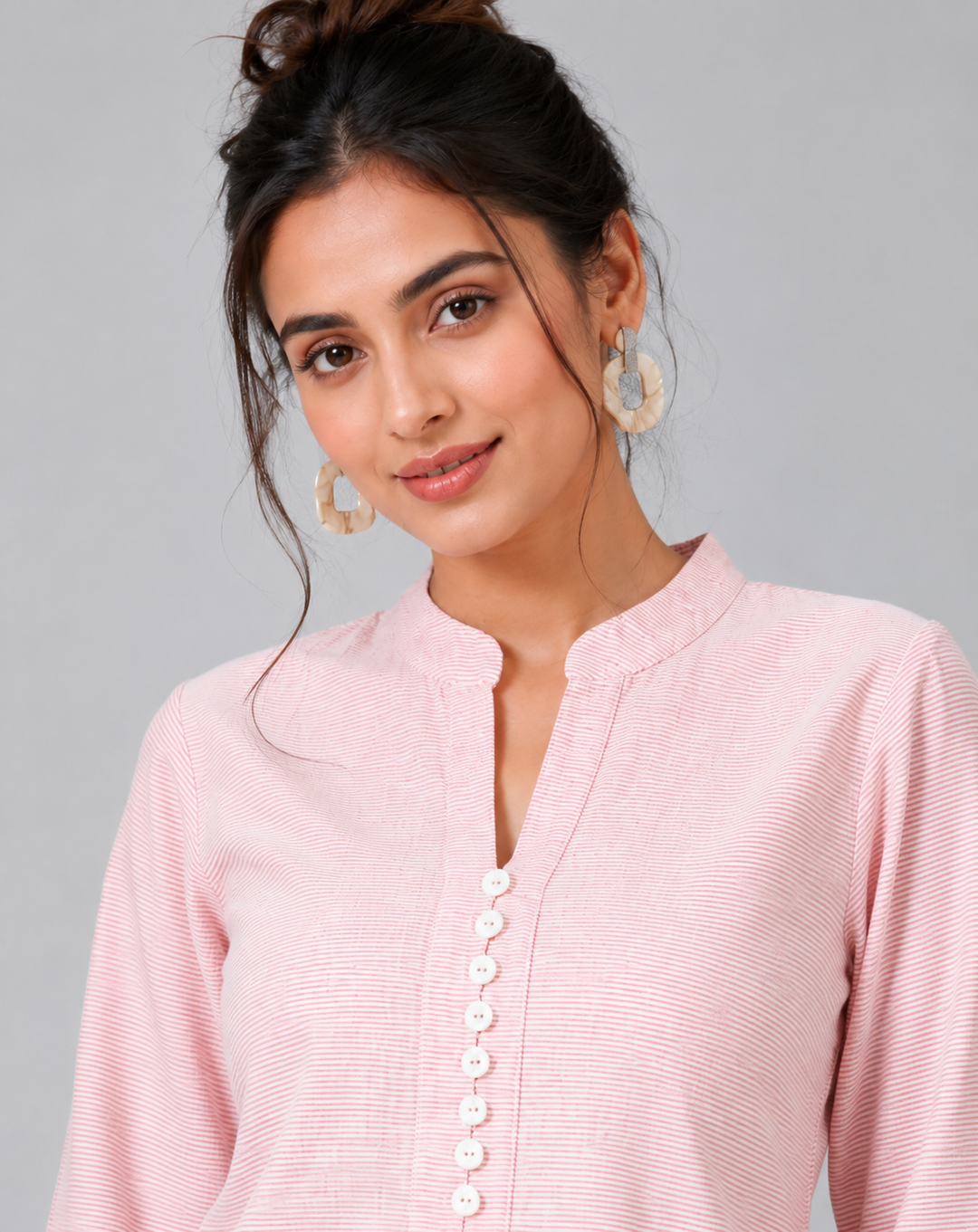 Front Button Tunic Top Mandarin Collar by PRAVtown