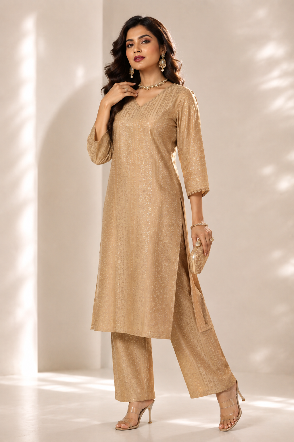 Golden Shimmer Kurta Pant Set for Festive Occasions - PRAVtown